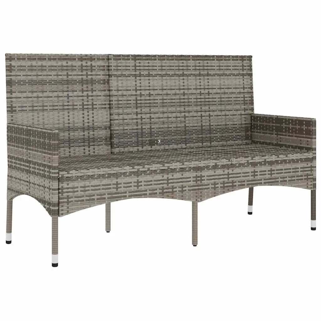 Outdoor Garden Bench 3-Seater with Cushions Grey Poly Rattan Patio Seating