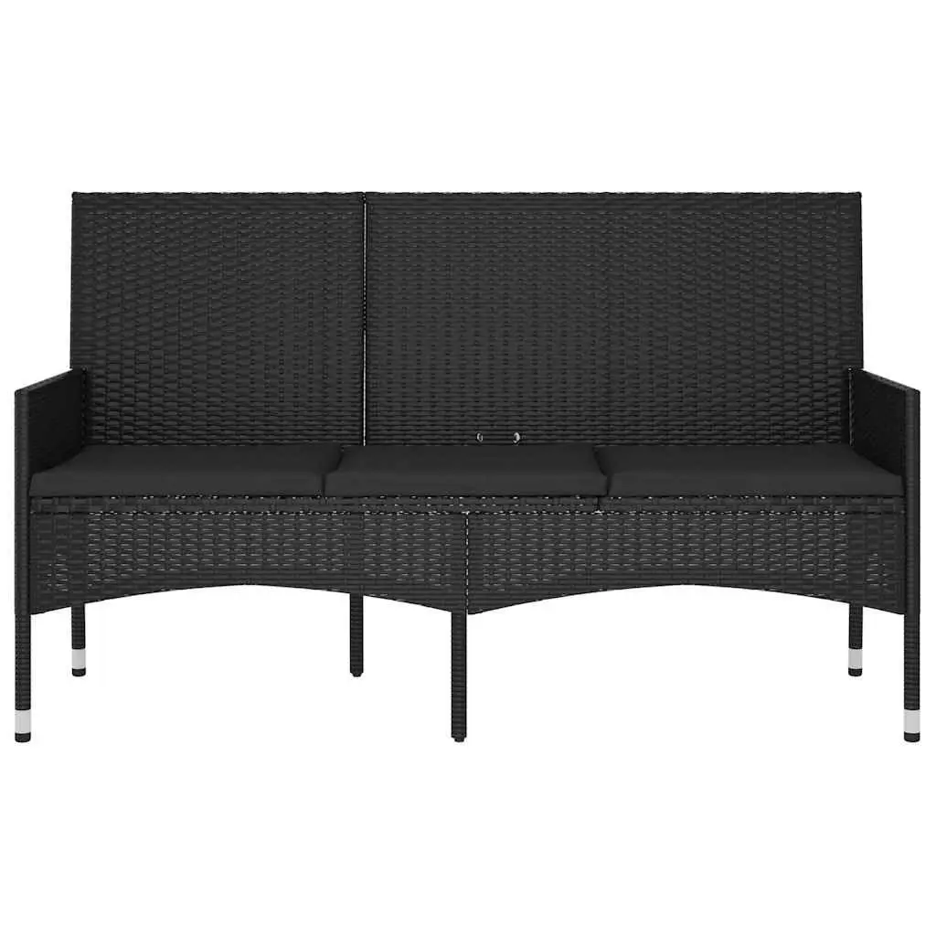 3-Seater Garden Bench Outdoor Seating Poly Rattan Black with Cushions
