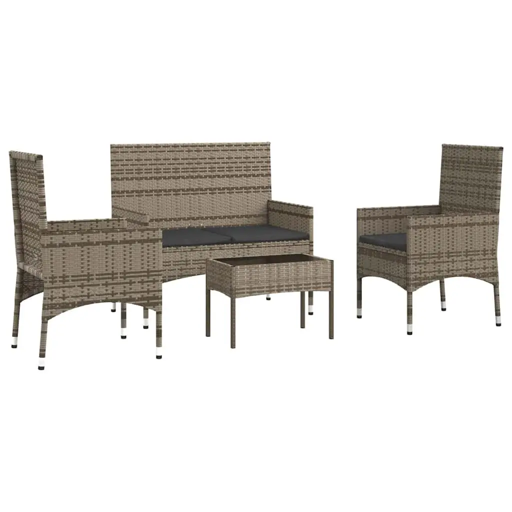 Outdoor Furniture Set 4 Piece Garden Lounge Grey Poly Rattan Cushions