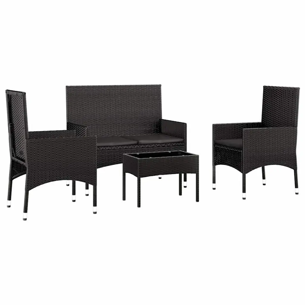 Garden Lounge Set Outdoor Furniture 4 Piece Black Poly Rattan with Cushions