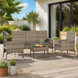 Garden Lounge Set 4 Piece Outdoor Furniture Grey Poly Rattan with Cushions