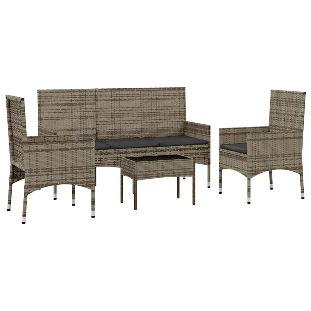 Garden Lounge Set 4 Piece Outdoor Furniture Grey Poly Rattan with Cushions