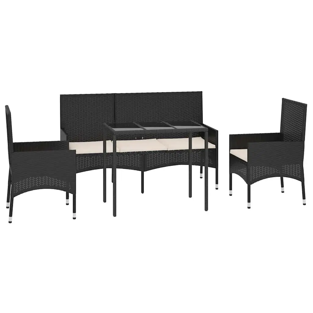 Garden Lounge Set Outdoor Furniture 4 Piece Black Poly Rattan with Cushions