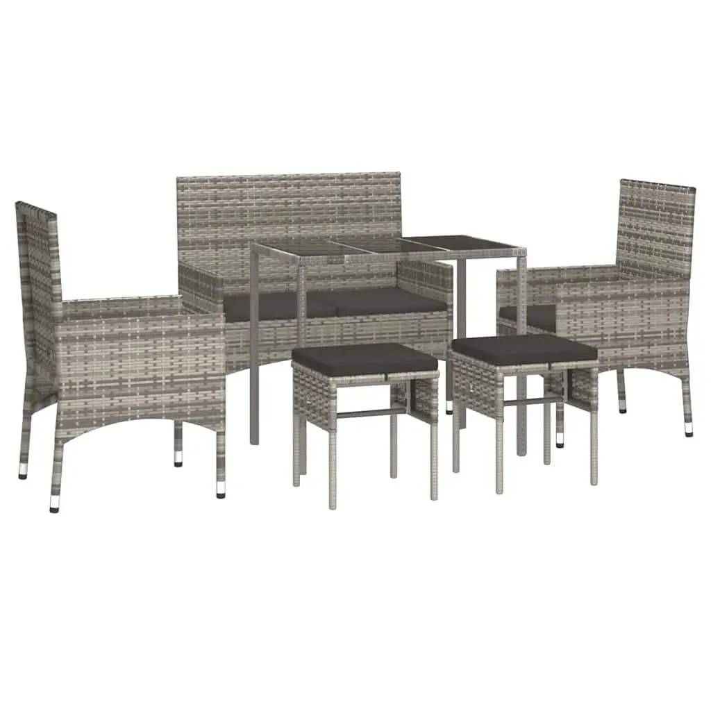 Outdoor Furniture Set 6 Piece Garden Lounge Grey Poly Rattan with Cushions