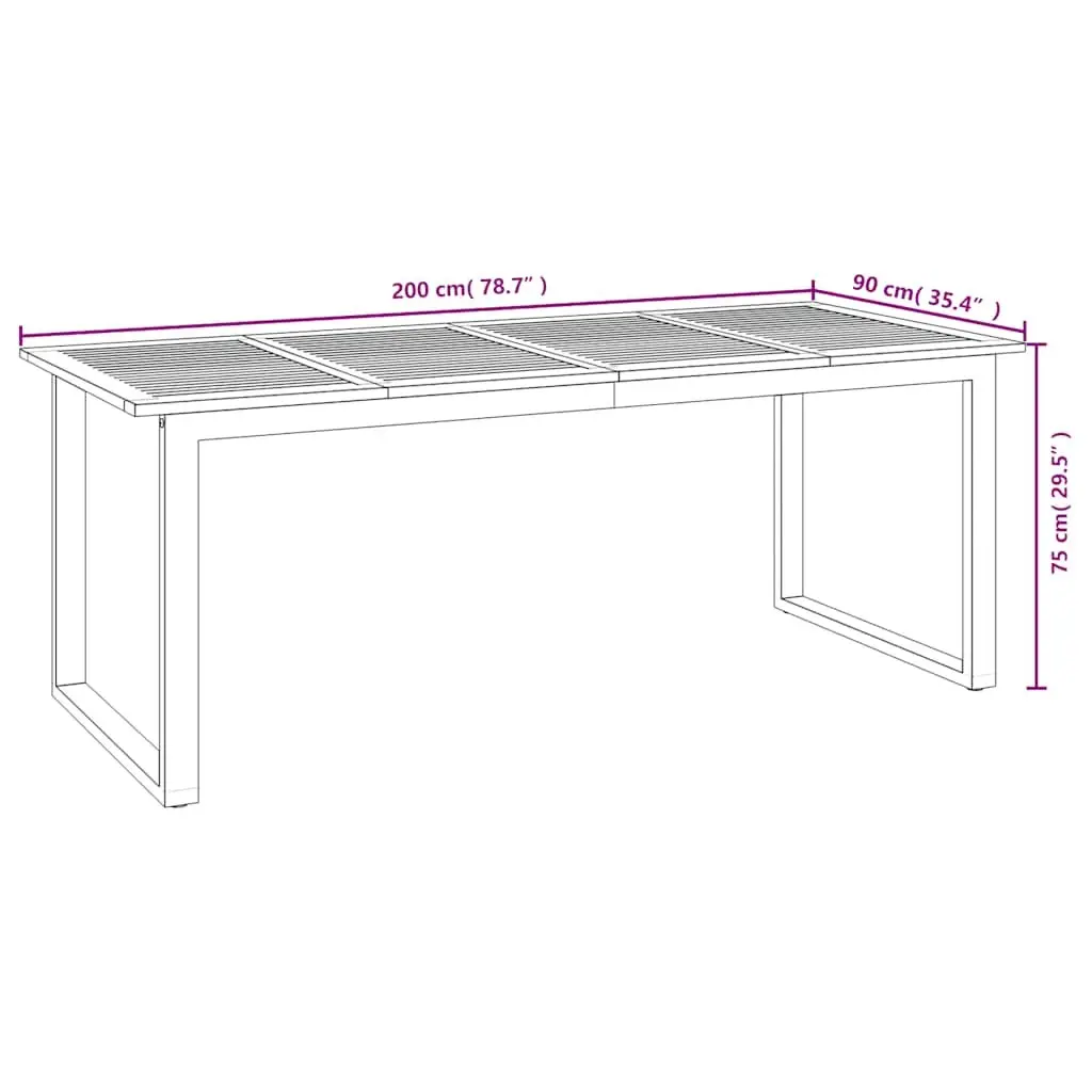 Garden Table Outdoor Dining Solid Acacia Wood U-shaped Legs Brown 200x90x75cm
