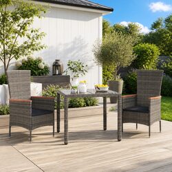 Outdoor Garden Chairs Set 2 pcs Grey Poly Rattan Patio Seating with Cushions