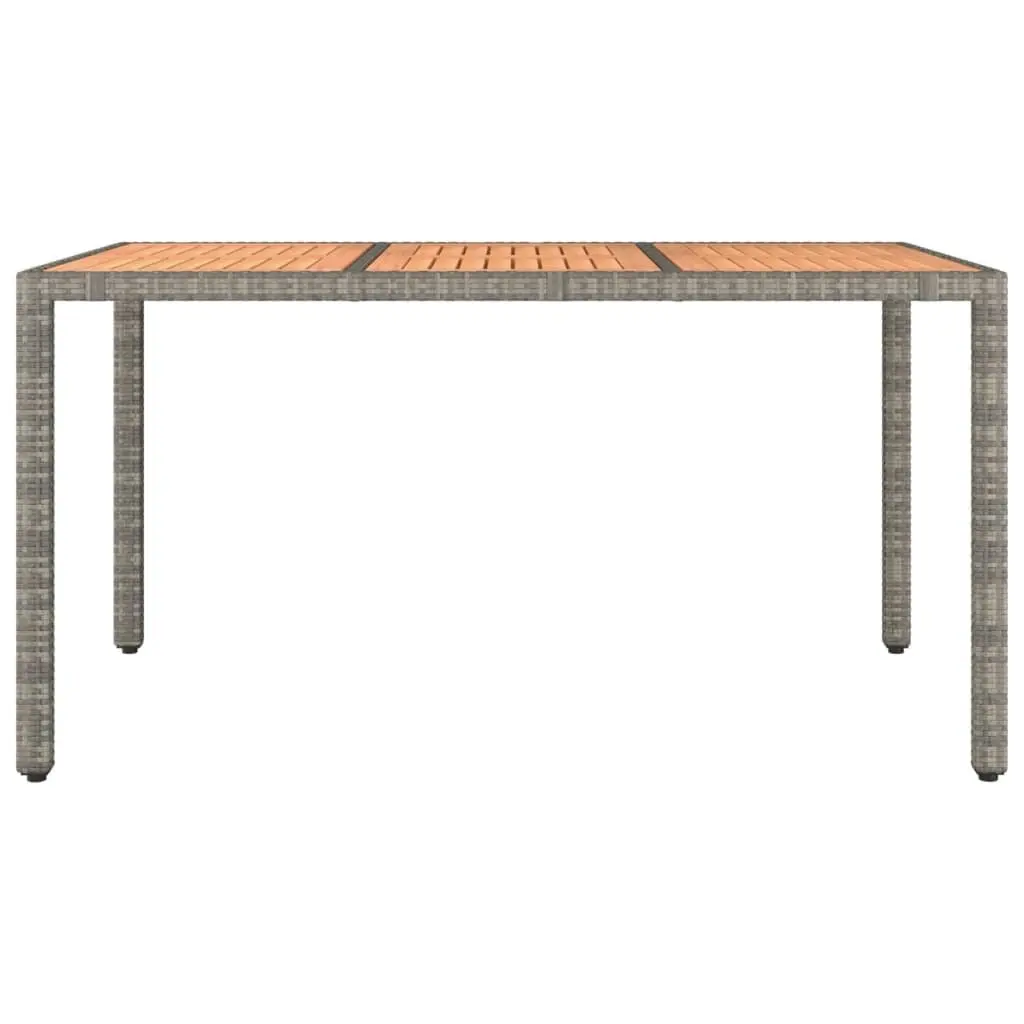 Garden Table Outdoor Dining Solid Acacia Wood Top Grey Poly Rattan Steel Frame