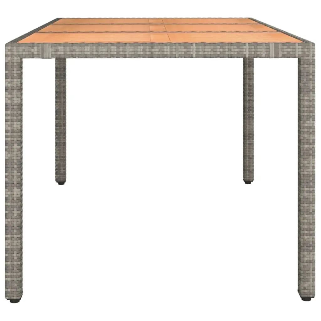 Garden Table Outdoor Dining Solid Acacia Wood Top Grey Poly Rattan Steel Frame
