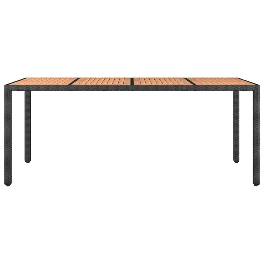 Garden Table Acacia Wooden Top Poly Rattan Frame Black Outdoor Patio Furniture