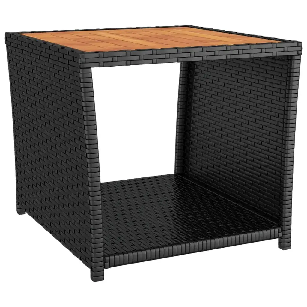 Black Tea Table with Acacia Wood and Rattan