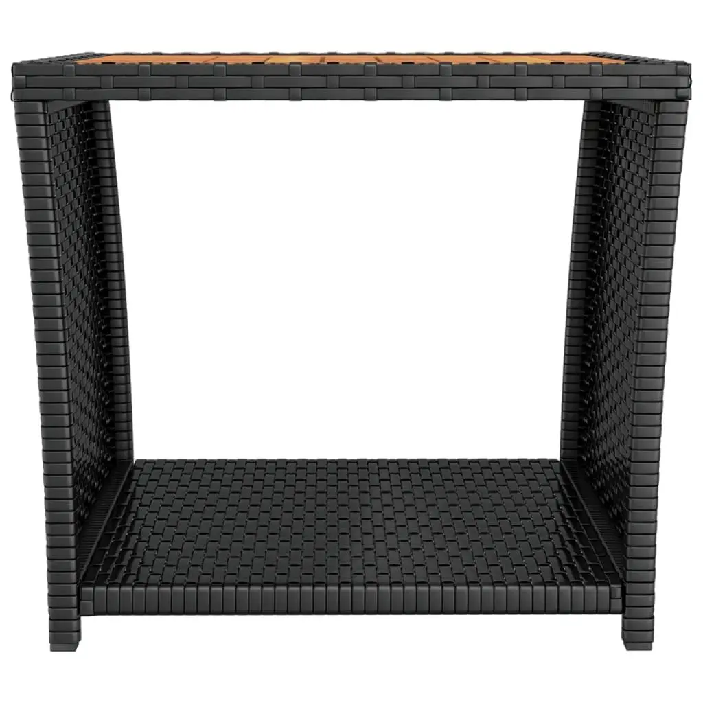 Black Tea Table with Acacia Wood and Rattan