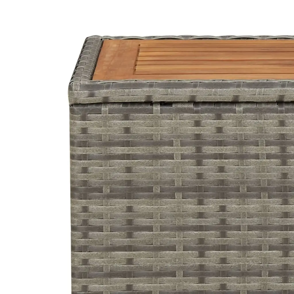 Tea Table Grey Poly Rattan Wooden Top Patio Garden Outdoor Furniture Steel Frame
