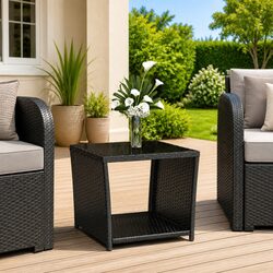Weather-Resistant Black Rattan Outdoor Tea Table