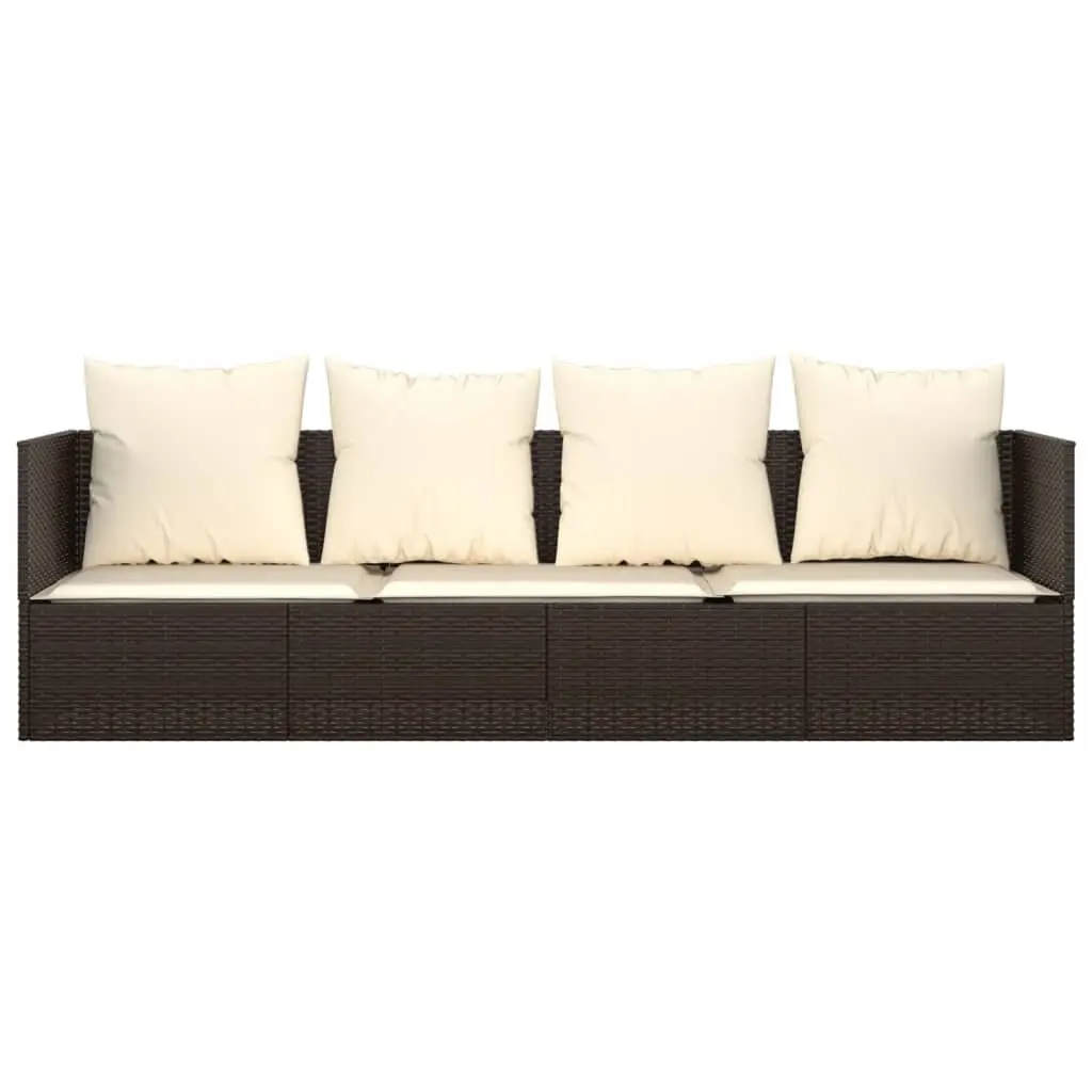 Outdoor Lounge Bed Adjustable Backrest Brown Poly Rattan
