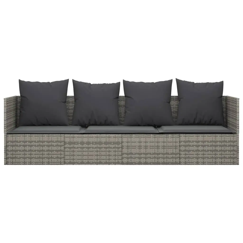 Outdoor Lounge Bed Adjustable Grey Poly Rattan Sun Lounger