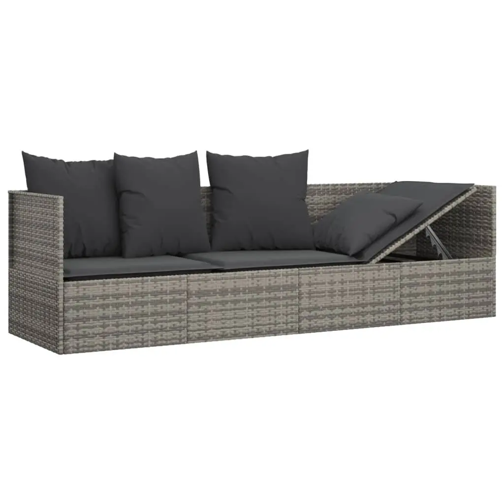 Outdoor Lounge Bed Adjustable Grey Poly Rattan Sun Lounger