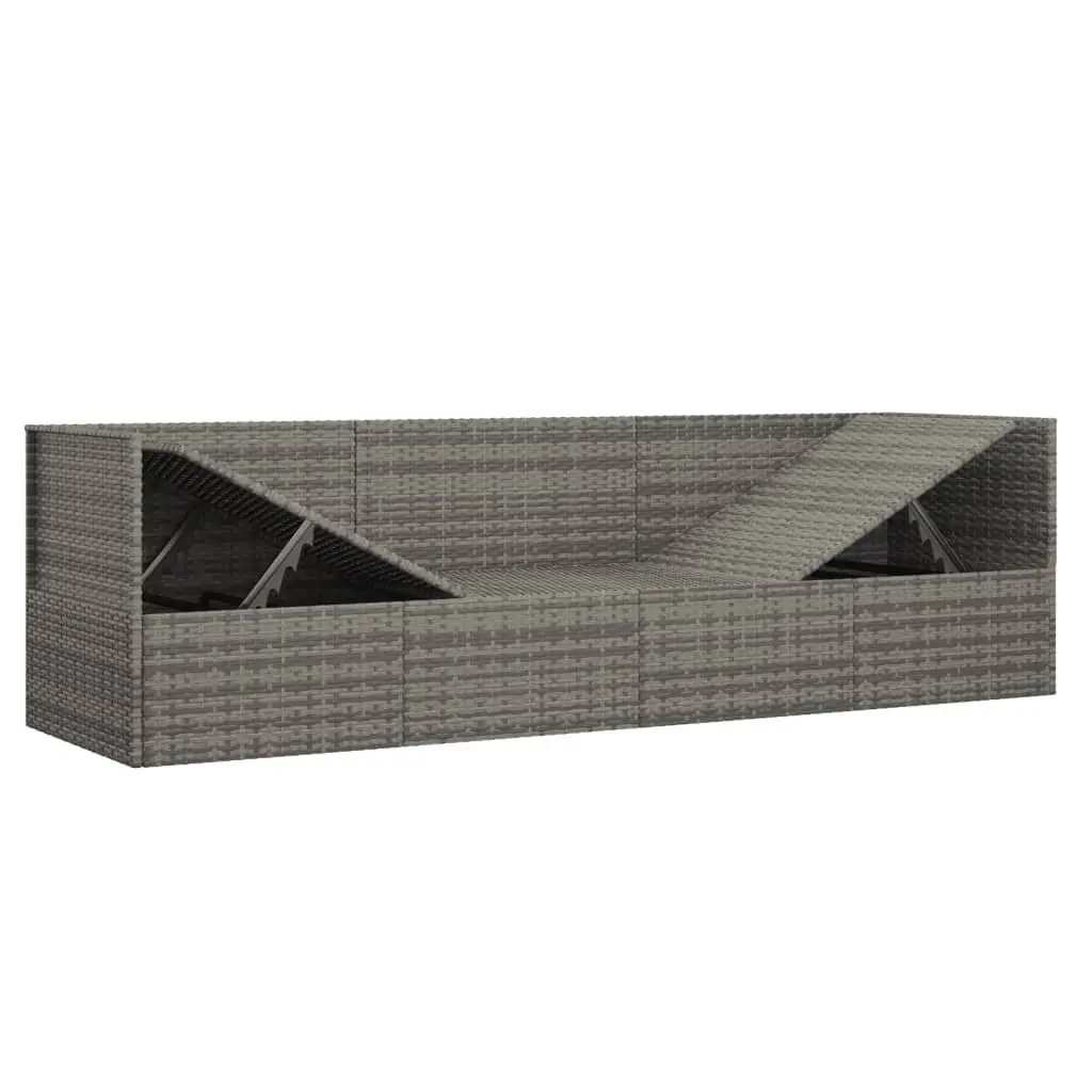 Outdoor Lounge Bed Adjustable Grey Poly Rattan Sun Lounger