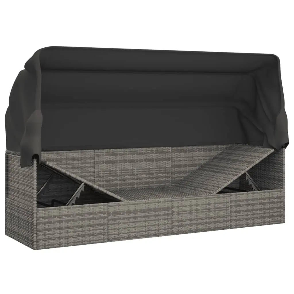 Outdoor Lounge Bed Canopy Roof Cushions Grey Poly Rattan