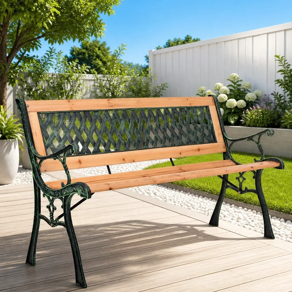Garden Bench Outdoor Seating 116 cm Brown Solid Wood Cast Iron Feet