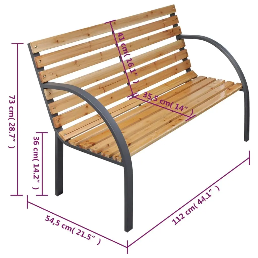 Outdoor 112cm Garden Bench with Backrest