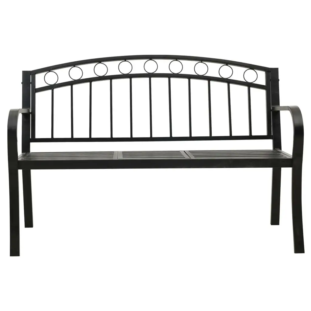 Garden Bench with Table Outdoor Seating 120cm Black Steel Frame