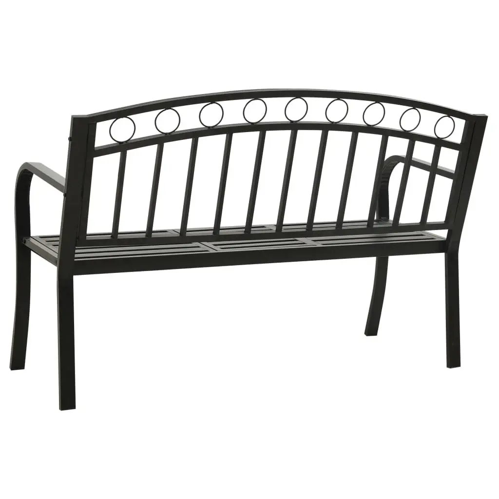 Garden Bench with Table Outdoor Seating 120cm Black Steel Frame