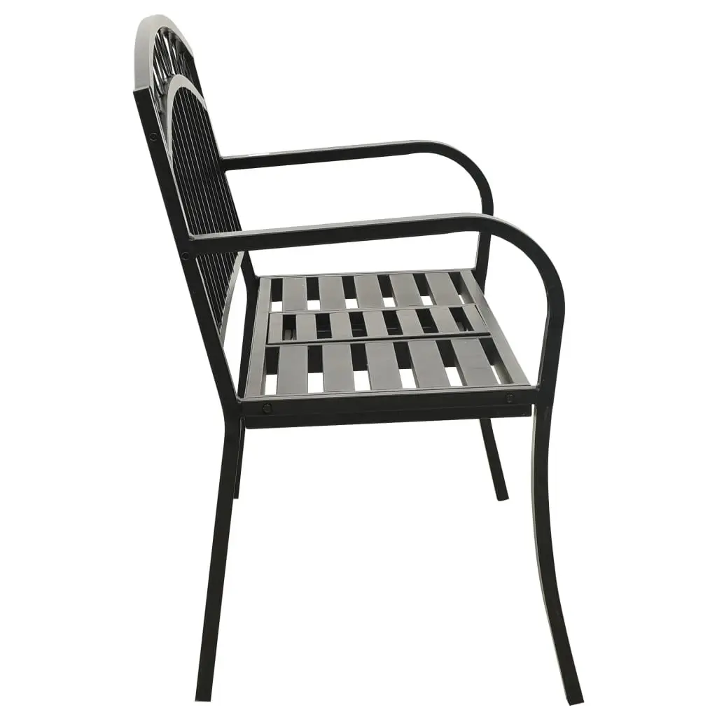 Garden Bench with Table Outdoor Seating 120cm Black Steel Frame