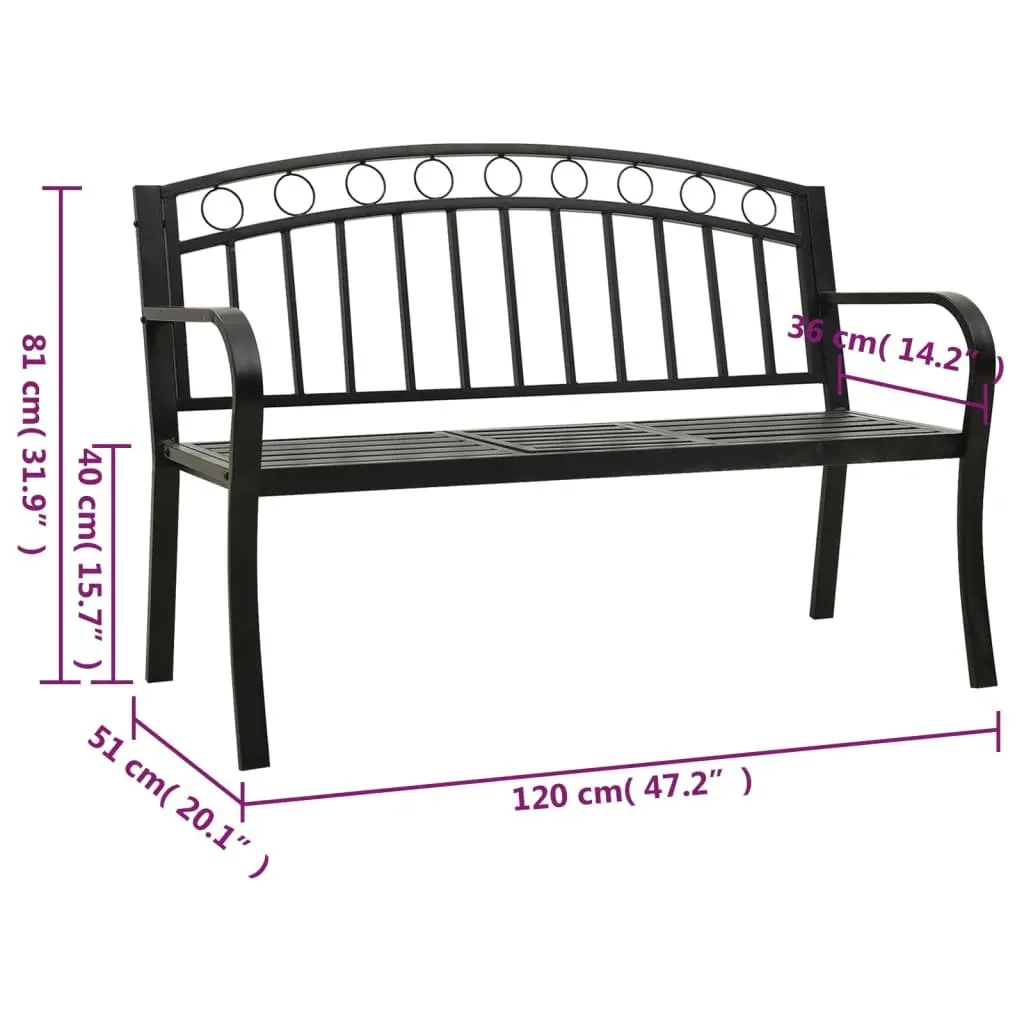 Garden Bench with Table Outdoor Seating 120cm Black Steel Frame