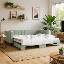 Value-Driven Grey Daybed with Trundle in Velvet