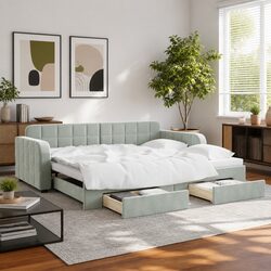 Comfortable Grey Daybed with Trundle and Storage