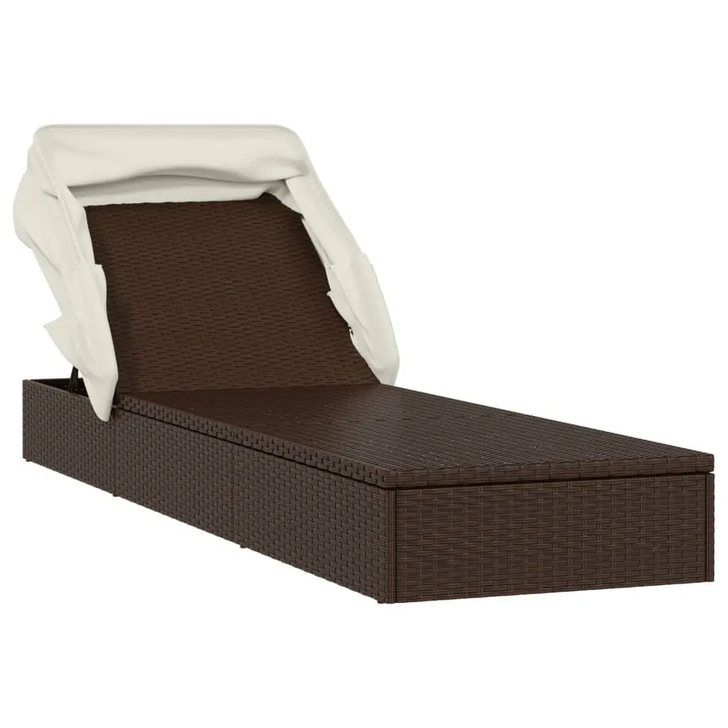 Sun Lounger with Foldable Roof Adjustable Reclining Daybed Outdoor Garden Patio