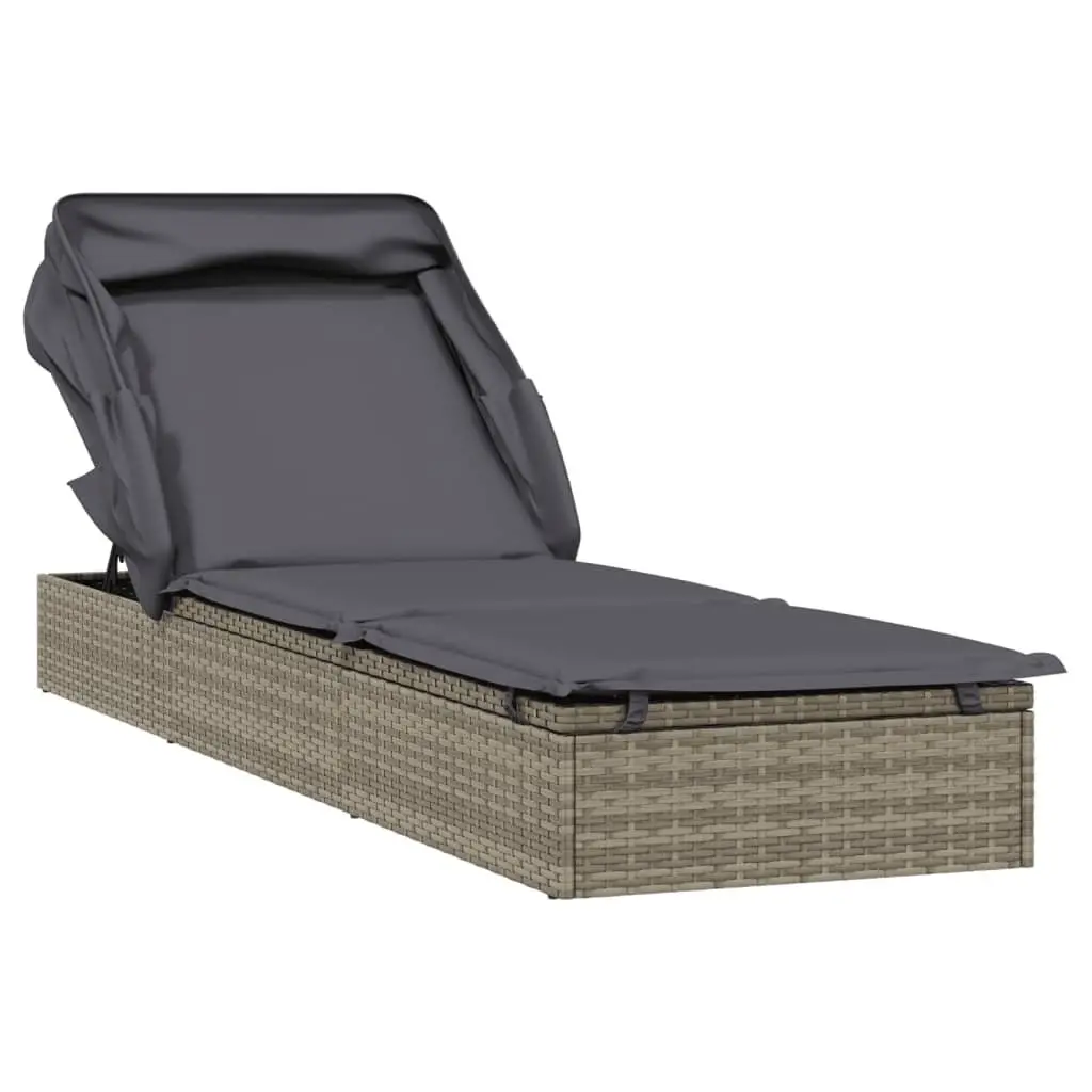 Sun Lounger Sunbed Foldable Roof Adjustable Reclining Outdoor Garden Patio