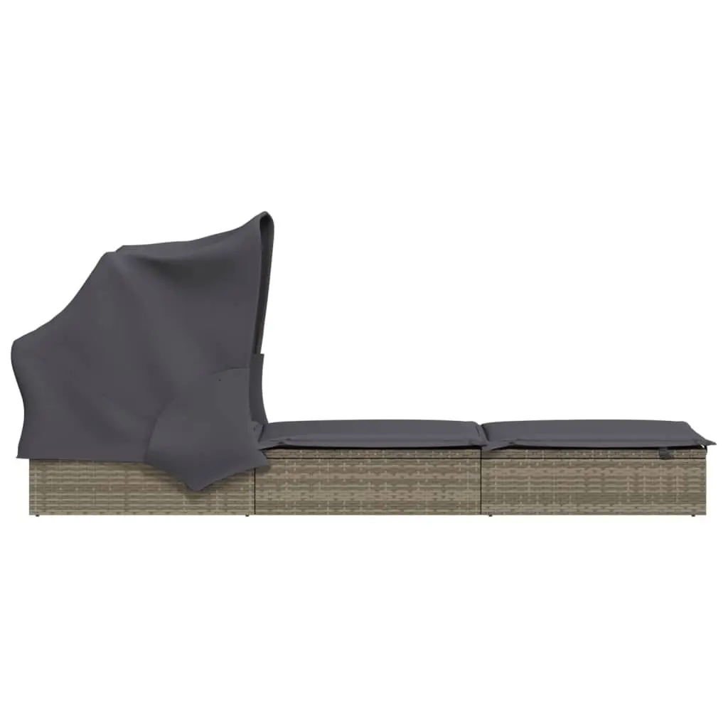 Sun Lounger Sunbed Foldable Roof Adjustable Reclining Outdoor Garden Patio