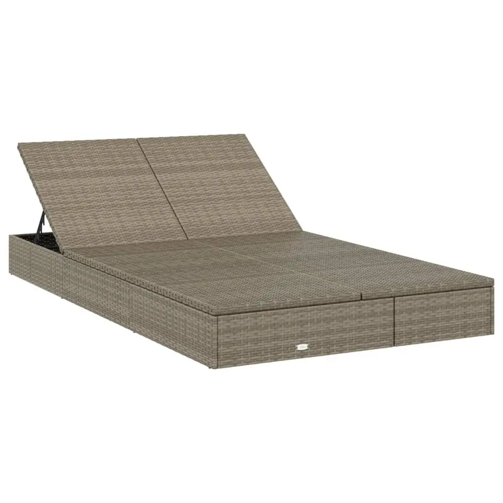 2-Person Sunbed Outdoor Lounger Reclining Grey PE Rattan with Cushions