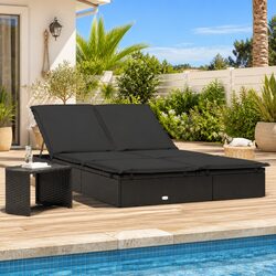 Comfortable 2-Person Sunbed Lounger with Cushions in Black