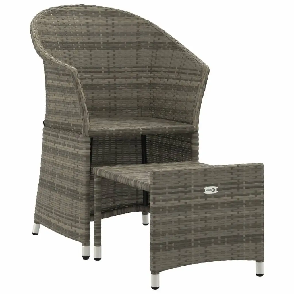 Grey Poly Rattan Outdoor Lounge Set 2 Piece with Cushions and Stool for Patio Garden Furniture