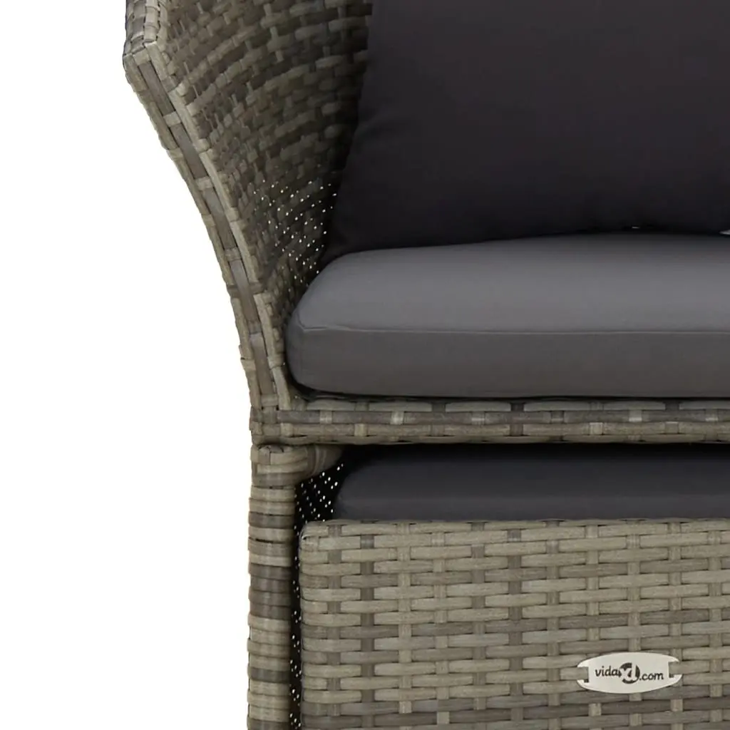 Grey Poly Rattan Outdoor Lounge Set 2 Piece with Cushions and Stool for Patio Garden Furniture