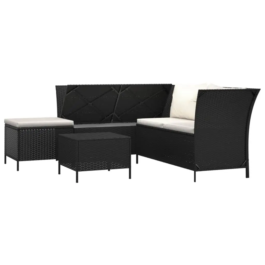 4 Piece Garden Lounge Set Outdoor Furniture Cushions Black Poly Rattan