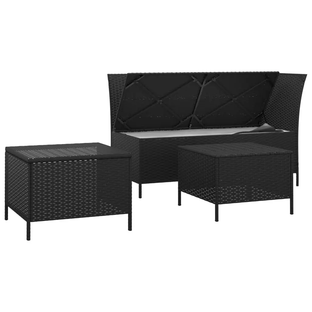 3 Piece Garden Lounge Set Cushions Black Poly Rattan Outdoor Furniture
