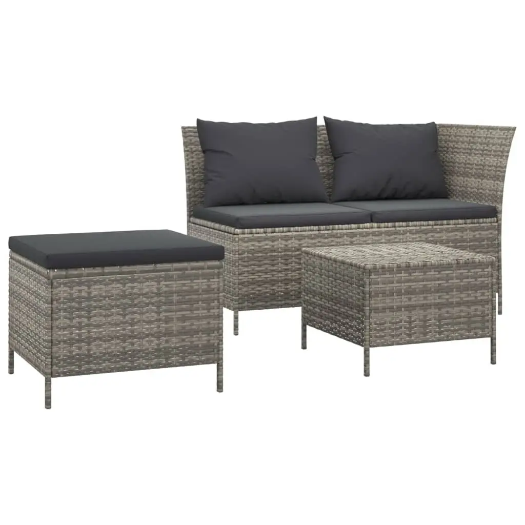 Garden Lounge Set 3 Piece Grey Poly Rattan Outdoor Furniture with Cushions