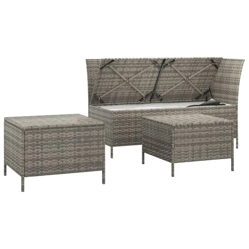 Garden Lounge Set 3 Piece Grey Poly Rattan Outdoor Furniture with Cushions