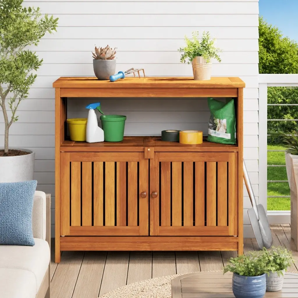 Garden Console Table Outdoor Storage 80x35x75cm Solid Acacia Wood Brown