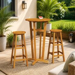 Durable 3-Piece Acacia Wood Bistro Set for Entertaining