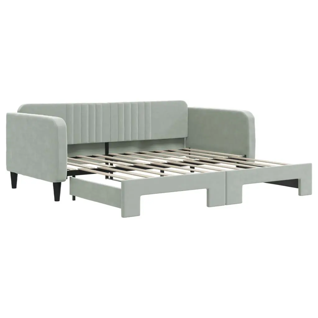 Daybed with Trundle Sofa Bed Frame Grey 90x190 cm Wood Metal Velvet Modern