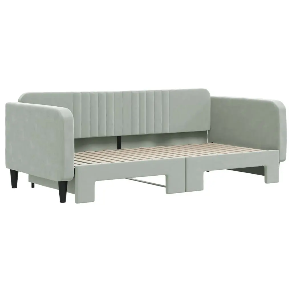 Daybed with Trundle Sofa Bed Frame Grey 90x190 cm Wood Metal Velvet Modern
