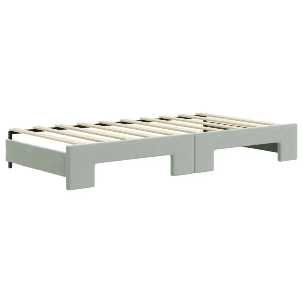 Daybed with Trundle Sofa Bed Frame Grey 90x190 cm Wood Metal Velvet Modern
