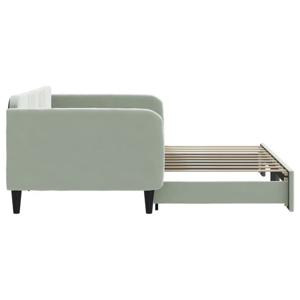 Daybed with Trundle Sofa Bed Frame Grey 90x190 cm Wood Metal Velvet Modern