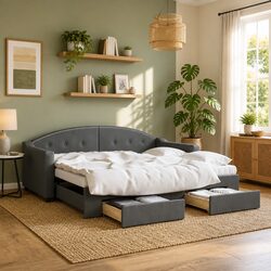 Practical Grey Daybed with Trundle for Efficient Space Use