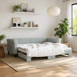 Daybed with Trundle Sofa Bed Grey 90x190cm Modern Design Wood Metal Frame