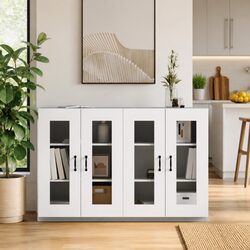Wall Mounted Storage Cabinets 2 pcs White Glass Door Organiser Hanging